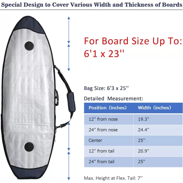 Abahub Premium Surfboard Travel Bag Foam Padded Surf Board Cover Shortboard Carrying Bags for Surfing Outdoor Airplane Car Truck60 66 70 76 80 86 90 96 100Dark Blue