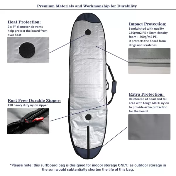 Abahub Premium Surfboard Travel Bag Foam Padded Surf Board Cover Shortboard Carrying Bags for Surfing Outdoor Airplane Car Truck60 66 70 76 80 86 90 96 100Dark Blue