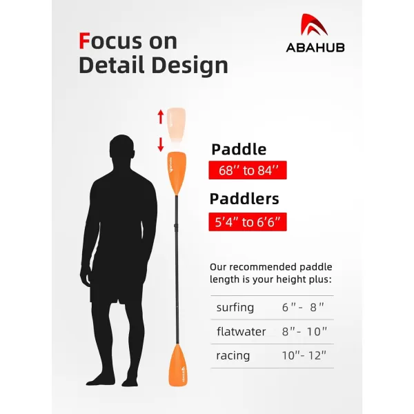 Abahub SUP Paddle  3 Piece Adjustable Paddles  Lightweight Standup Paddle Oars for Paddleboard Adjustable Aluminum Alloy Shaft 68quot  84quot BlackBlueGreenOrangeRedYellow Plastic Nylon Blade4 pcsorange