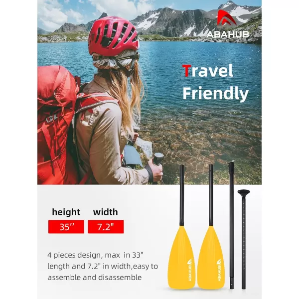 Abahub SUP Paddle  3 Piece Adjustable Paddles  Lightweight Standup Paddle Oars for Paddleboard Adjustable Aluminum Alloy Shaft 68quot  84quot BlackBlueGreenOrangeRedYellow Plastic Nylon Blade4 pcsyellow