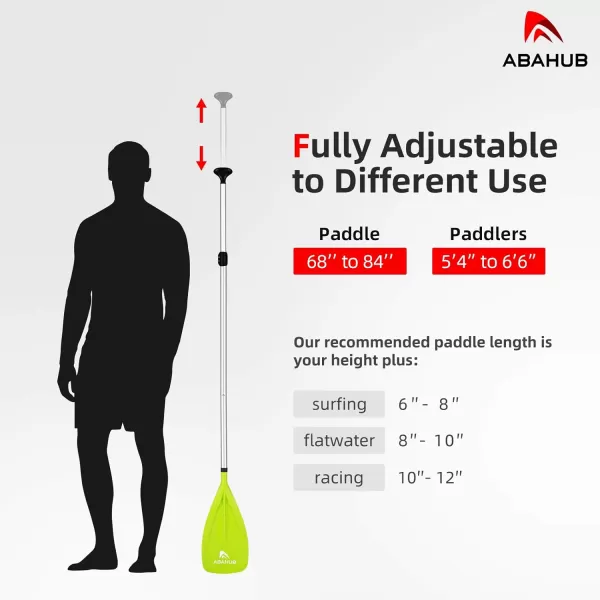 Abahub SUP Paddle  3 Piece Adjustable Paddles  Lightweight Standup Paddle Oars for Paddleboard Adjustable Aluminum Alloy Shaft 68quot  84quot BlackBlueGreenOrangeRedYellow Plastic Nylon BladeGreen Silver