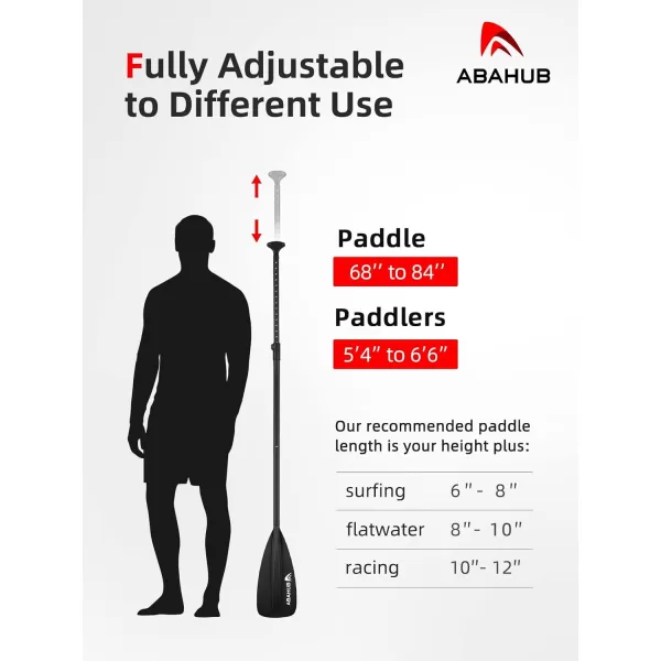 Abahub SUP Paddle  3 Piece Adjustable Paddles  Lightweight Standup Paddle Oars for Paddleboard Adjustable Aluminum Alloy Shaft 68quot  84quot BlackBlueGreenOrangeRedYellow Plastic Nylon Bladeblack