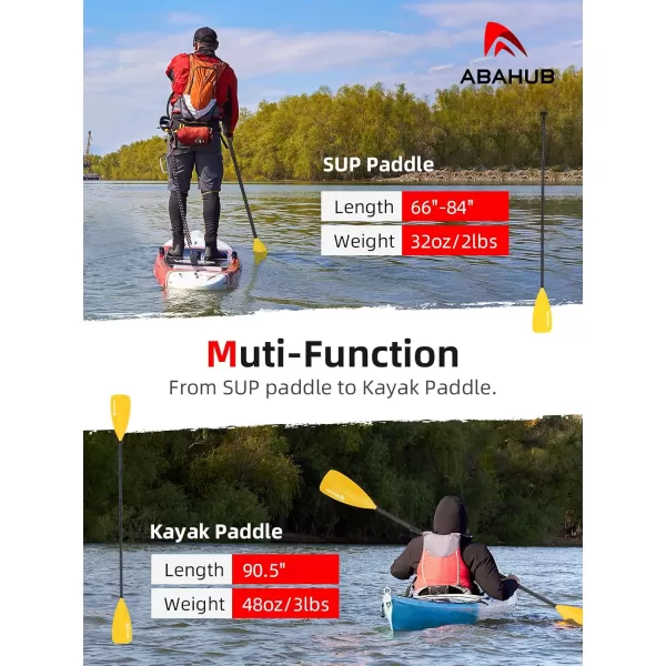 Abahub SUP Paddle  3 Piece Adjustable Paddles  Lightweight Standup Paddle Oars for Paddleboard Adjustable Aluminum Alloy Shaft 68quot  84quot BlackBlueGreenOrangeRedYellow Plastic Nylon Blade4 pcsyellow