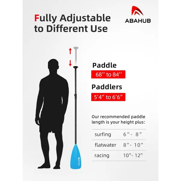 Abahub SUP Paddle  3 Piece Adjustable Paddles  Lightweight Standup Paddle Oars for Paddleboard Adjustable Aluminum Alloy Shaft 68quot  84quot BlackBlueGreenOrangeRedYellow Plastic Nylon Bladeblue