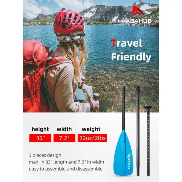 Abahub SUP Paddle  3 Piece Adjustable Paddles  Lightweight Standup Paddle Oars for Paddleboard Adjustable Aluminum Alloy Shaft 68quot  84quot BlackBlueGreenOrangeRedYellow Plastic Nylon Bladeblue