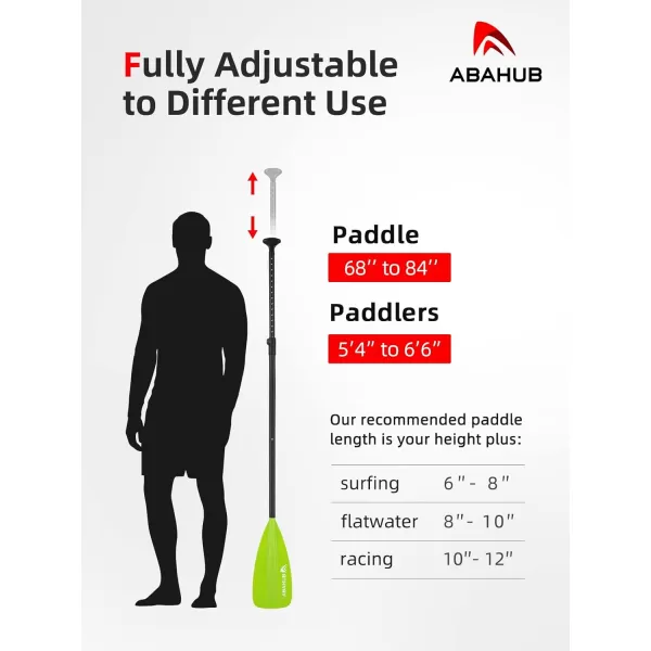 Abahub SUP Paddle  3 Piece Adjustable Paddles  Lightweight Standup Paddle Oars for Paddleboard Adjustable Aluminum Alloy Shaft 68quot  84quot BlackBlueGreenOrangeRedYellow Plastic Nylon Bladegreen