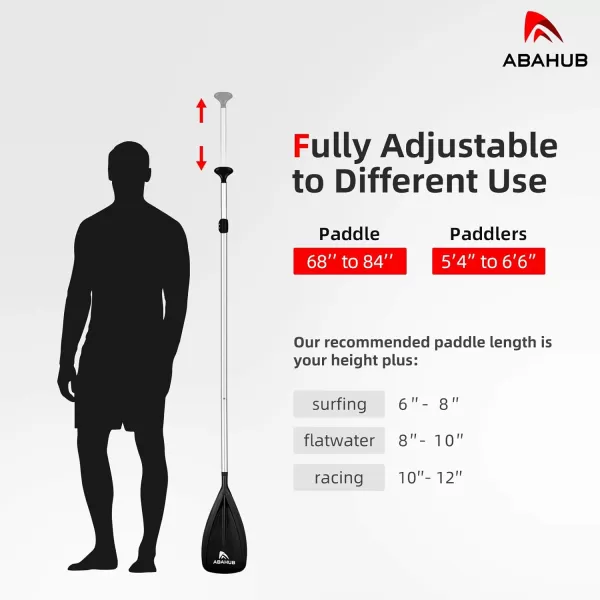 Abahub SUP Paddle  3 Piece Adjustable Paddles  Lightweight Standup Paddle Oars for Paddleboard Adjustable Aluminum Alloy Shaft 68quot  84quot BlackBlueGreenOrangeRedYellow Plastic Nylon BladeBlack Silver