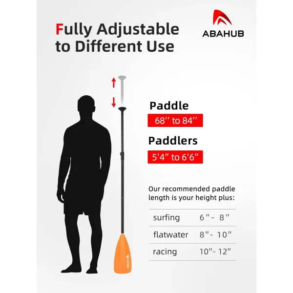Abahub SUP Paddle  3 Piece Adjustable Paddles  Lightweight Standup Paddle Oars for Paddleboard Adjustable Aluminum Alloy Shaft 68quot  84quot BlackBlueGreenOrangeRedYellow Plastic Nylon Bladeorange