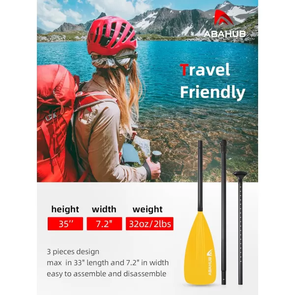 Abahub SUP Paddle  3 Piece Adjustable Paddles  Lightweight Standup Paddle Oars for Paddleboard Adjustable Aluminum Alloy Shaft 68quot  84quot BlackBlueGreenOrangeRedYellow Plastic Nylon Bladeyellow