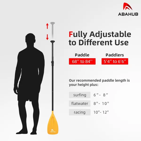 Abahub SUP Paddles  3 Piece Adjustable Stand up Paddle  Lightweight Oar for Paddleboard Aluminum Alloy PU Coated Shaft 68quot  84quot BlackBlueGreenOrangeRedYellow Plastic Nylon BladeYellow