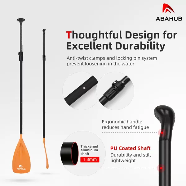 Abahub SUP Paddles  3 Piece Adjustable Stand up Paddle  Lightweight Oar for Paddleboard Aluminum Alloy PU Coated Shaft 68quot  84quot BlackBlueGreenOrangeRedYellow Plastic Nylon BladeOrange