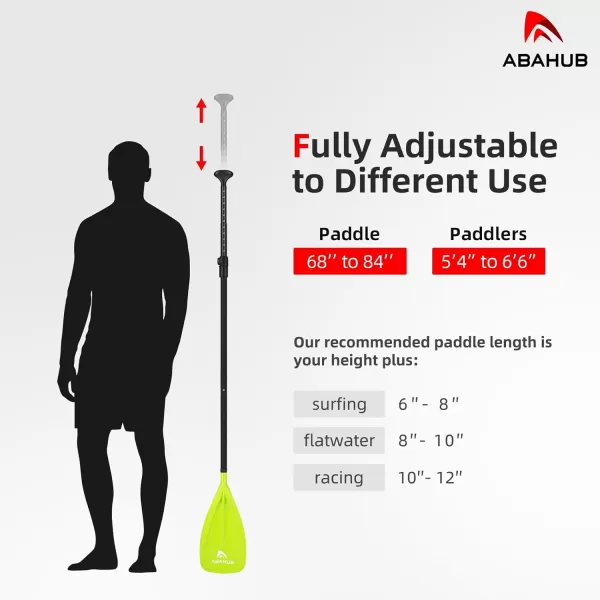 Abahub SUP Paddles  3 Piece Adjustable Stand up Paddle  Lightweight Oar for Paddleboard Aluminum Alloy PU Coated Shaft 68quot  84quot BlackBlueGreenOrangeRedYellow Plastic Nylon BladeGreen