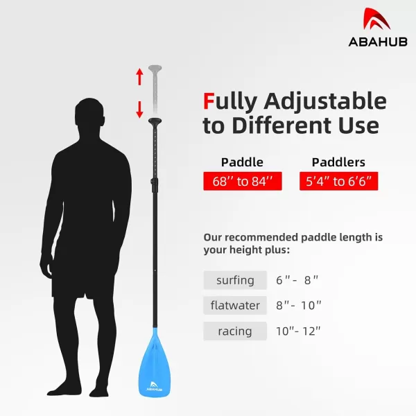 Abahub SUP Paddles  3 Piece Adjustable Stand up Paddle  Lightweight Oar for Paddleboard Aluminum Alloy PU Coated Shaft 68quot  84quot BlackBlueGreenOrangeRedYellow Plastic Nylon BladeBlue