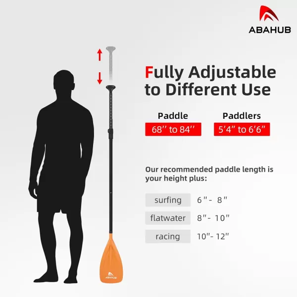 Abahub SUP Paddles  3 Piece Adjustable Stand up Paddle  Lightweight Oar for Paddleboard Aluminum Alloy PU Coated Shaft 68quot  84quot BlackBlueGreenOrangeRedYellow Plastic Nylon BladeOrange