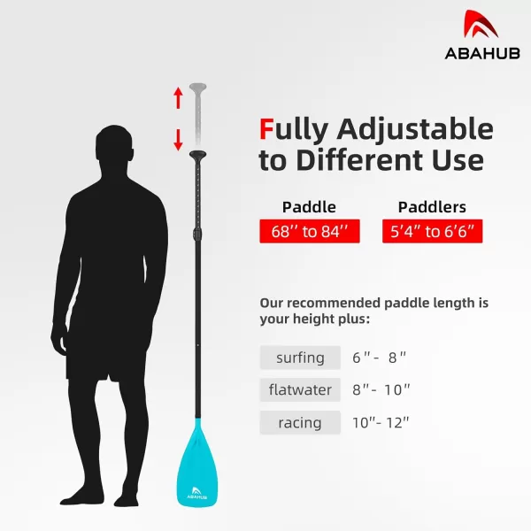 Abahub SUP Paddles  3 Piece Adjustable Stand up Paddle  Lightweight Oar for Paddleboard Aluminum Alloy PU Coated Shaft 68quot  84quot BlackBlueGreenOrangeRedYellow Plastic Nylon BladeTeal