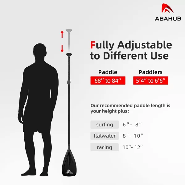 Abahub SUP Paddles  3 Piece Adjustable Stand up Paddle  Lightweight Oar for Paddleboard Aluminum Alloy PU Coated Shaft 68quot  84quot BlackBlueGreenOrangeRedYellow Plastic Nylon BladeBlack