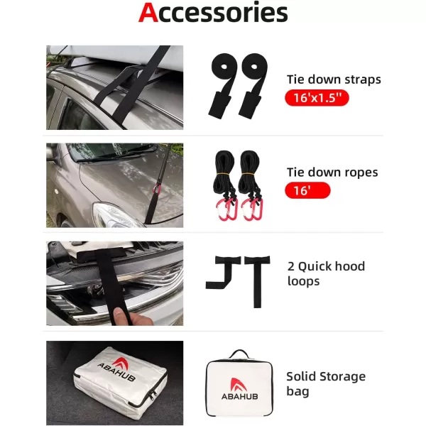 Abahub Soft Roof Rack Pads with 2 Tie Down Straps for Surfboard SUP Kayak Canoe Heavy Duty Universal Car Roof Racks System for Padle Boards Include 2 Tie Down Ropes 2 Hood Loops and Storage BagSoft Roof Rack Pad with Accessories
