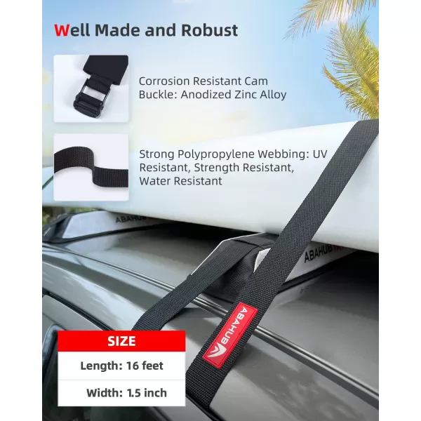 Abahub Soft Roof Rack Pads with 2 Tie Down Straps for Surfboard SUP Kayak Canoe Heavy Duty Universal Car Roof Racks System for Padle Boards Include 2 Tie Down Ropes 2 Hood Loops and Storage BagTie Downs 15 in x 16 ft