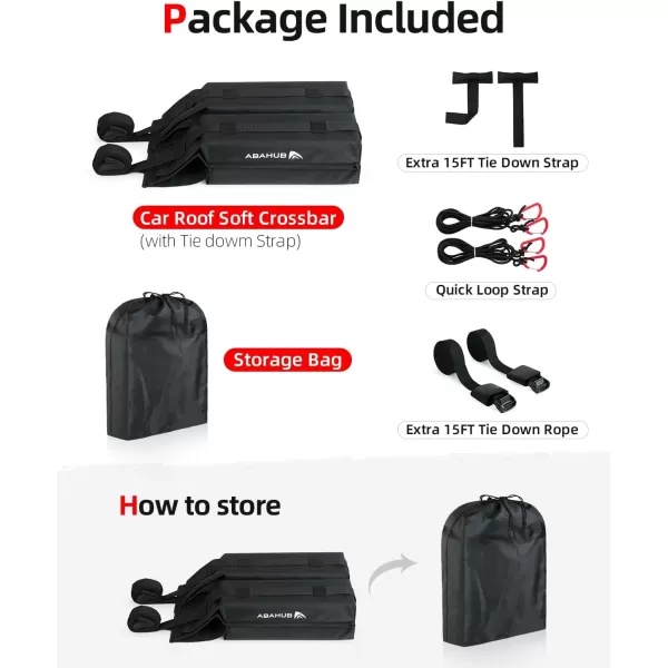 Abahub Soft Roof Rack Pads with 2 Tie Down Straps for Surfboard SUP Kayak Canoe Heavy Duty Universal Car Roof Racks System for Padle Boards Include 2 Tie Down Ropes 2 Hood Loops and Storage BagSoft Roof Rack Pad with Accessories black