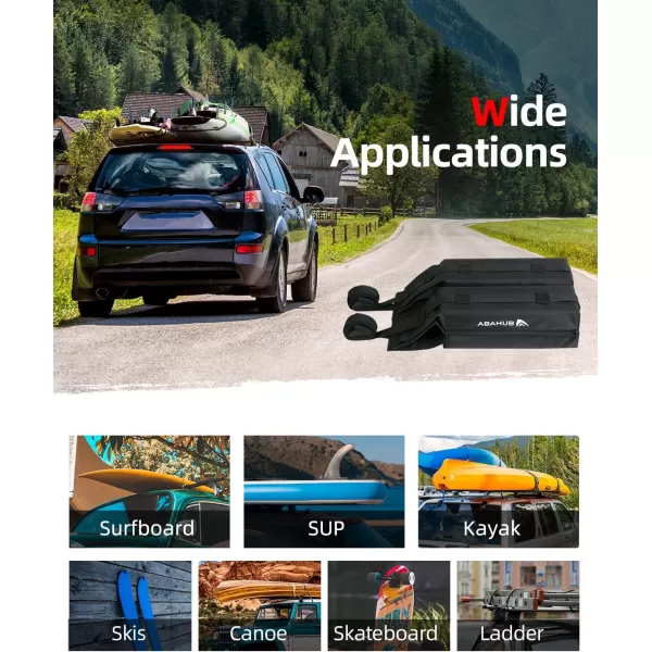 Abahub Soft Roof Rack Pads with 2 Tie Down Straps for Surfboard SUP Kayak Canoe Heavy Duty Universal Car Roof Racks System for Padle Boards Include 2 Tie Down Ropes 2 Hood Loops and Storage BagSoft Roof Rack Pad with Accessories black