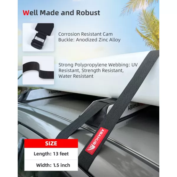 Abahub Soft Roof Rack Pads with 2 Tie Down Straps for Surfboard SUP Kayak Canoe Heavy Duty Universal Car Roof Racks System for Padle Boards Include 2 Tie Down Ropes 2 Hood Loops and Storage BagTie Downs 15 in x 13 ft
