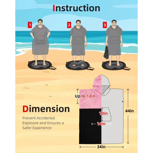 Abahub Surf Poncho Changing Robe with Hood Thick Quick Dry Microfiber Wetsuit Changing Towel for Surfing Beach Swim Outdoor Sports Men Women Absorbent Wearable Towel Cover UpSea BluePinkBlack