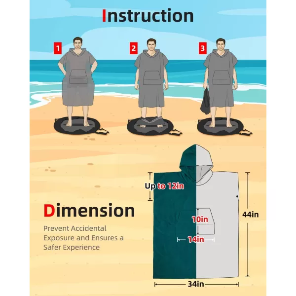 Abahub Surf Poncho Changing Robe with Hood Thick Quick Dry Microfiber Wetsuit Changing Towel for Surfing Beach Swim Outdoor Sports Men Women Absorbent Wearable Towel Cover UpSea BlueSea Blue