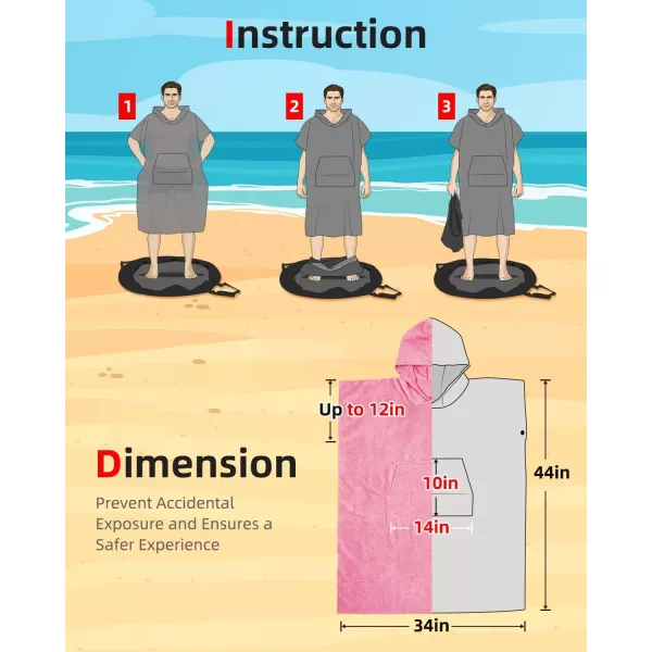 Abahub Surf Poncho Changing Robe with Hood Thick Quick Dry Microfiber Wetsuit Changing Towel for Surfing Beach Swim Outdoor Sports Men Women Absorbent Wearable Towel Cover UpSea BluePink