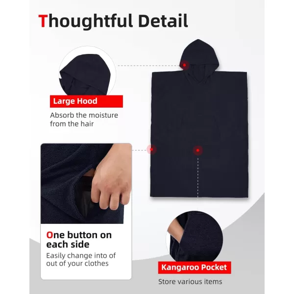 Abahub Surf Poncho Changing Robe with Hood Thick Quick Dry Microfiber Wetsuit Changing Towel for Surfing Beach Swim Outdoor Sports Men Women Absorbent Wearable Towel Cover UpSea BlueNavy Blue