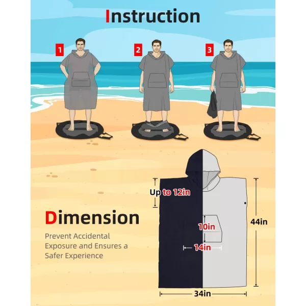 Abahub Surf Poncho Changing Robe with Hood Thick Quick Dry Microfiber Wetsuit Changing Towel for Surfing Beach Swim Outdoor Sports Men Women Absorbent Wearable Towel Cover UpSea BlueNavy Blue