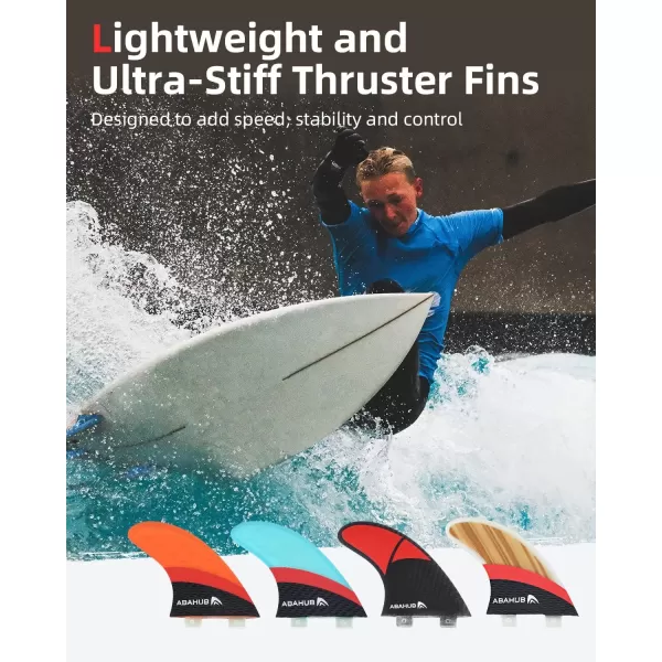 Abahub Surfboard Thruster Fins Set Compatible with FCS Style Fin Box Fiberglass Reinforced G5 Surf Fin 3 Fins for Surf Boards Surfing Longboard Shortboard with Screws and Key BlackBlueWhiteFiberglass with Teak Veneer without accessories