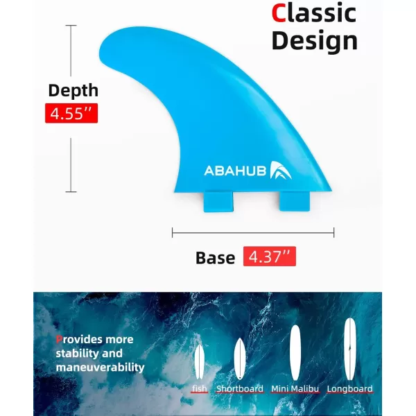 Abahub Surfboard Thruster Fins Set Compatible with FCS Style Fin Box Fiberglass Reinforced G5 Surf Fin 3 Fins for Surf Boards Surfing Longboard Shortboard with Screws and Key BlackBlueWhiteblue with screws and key