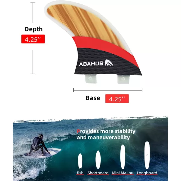 Abahub Surfboard Thruster Fins Set Compatible with FCS Style Fin Box Fiberglass Reinforced G5 Surf Fin 3 Fins for Surf Boards Surfing Longboard Shortboard with Screws and Key BlackBlueWhiteFiberglass with Teak Veneer without accessories