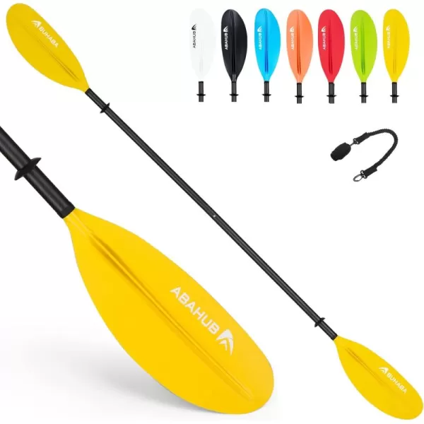 Abahub 1 x Carbon Kayak Paddles 905 Inches Kayaking Oars for Boating Canoeing with Free Paddle Leash Carbon Fiber Shaft BlackBlueGreenOrangeYellowWhiteRed Plastic Bladesyellow