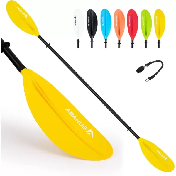 Abahub 1 x Kayak Paddles 905 Inches Kayaking Oars for Boating Canoeing with Free Paddle Leash Aluminum Alloy Shaft BlackBlueGreenOrangeYellow Plastic Bladesyellow