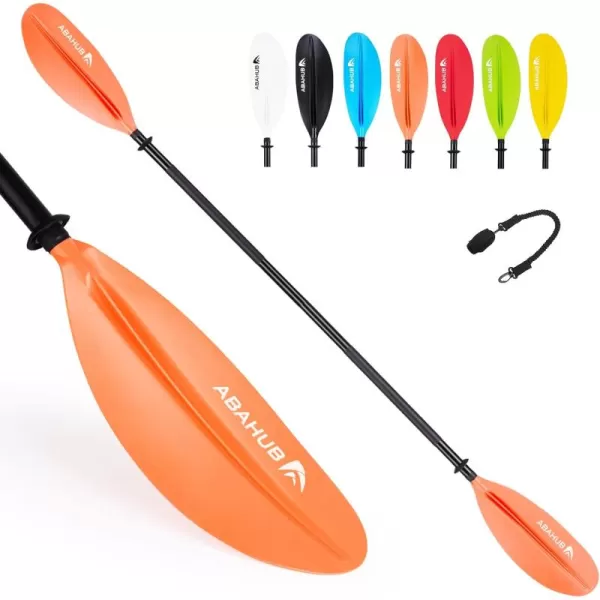 Abahub 1 x Kayak Paddles 905 Inches Kayaking Oars for Boating Canoeing with Free Paddle Leash Aluminum Alloy Shaft BlackBlueGreenOrangeYellow Plastic Bladesorange
