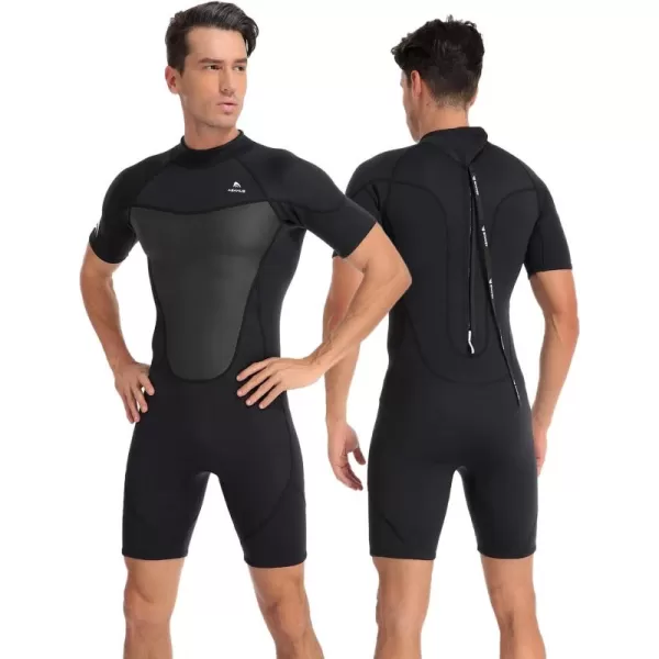 Abahub 23mm Men and Women Shorty Wetsuits 7 Sizes FrontBack Zip Spring Suit for Snorkeling Surfing Kayaking Scuba Diving Short Sleeve Neoprene Wet Suit for Water SportsBlackMen