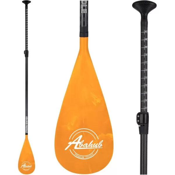 Abahub Carbon SUP Paddles 1 x 3 Section Adjustable 67quot  86quot Carbon Fiber Shaft Lightweight Standup Paddle Oars for Paddleboards with a Carrying BagCarbon Fiber Shaft  Orange Wave Print Plastic Blade
