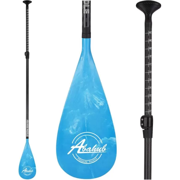 Abahub Carbon SUP Paddles 1 x 3 Section Adjustable 67quot  86quot Carbon Fiber Shaft Lightweight Standup Paddle Oars for Paddleboards with a Carrying BagCarbon Fiber Shaft  Blue Wave Print Plastic Blade