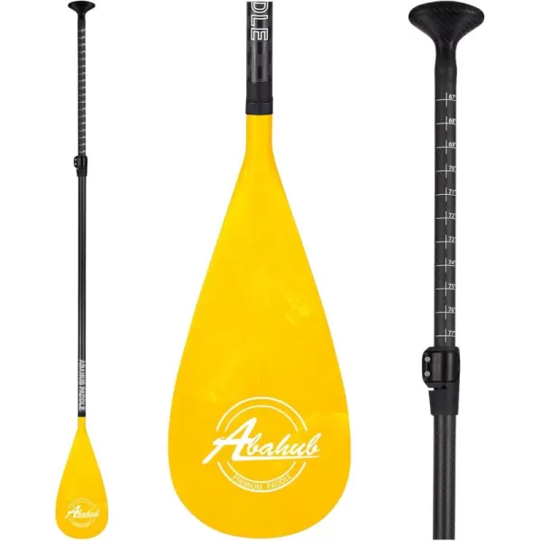 Abahub Carbon SUP Paddles 1 x 3 Section Adjustable 67quot  86quot Carbon Fiber Shaft Lightweight Standup Paddle Oars for Paddleboards with a Carrying BagCarbon Fiber Shaft  Yellow Wave Print Plastic Blad