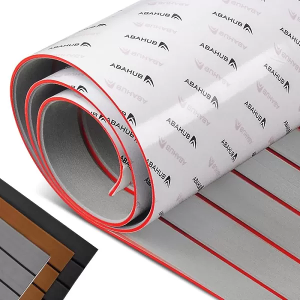 Abahub EVA Foam Boat Decking 96x4563628824168 48x168 SelfAdhesive Faux Teak Marine Flooring Sheet Traction Pad for Boats Surfboard Swim Platform RV FloorGray with Red Lines