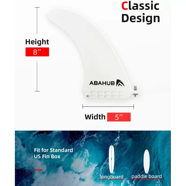 imageAbahub 8 SUP Single Center Fin with 1 No Tool Fin Screw Fiberglass Reinforeced 8 inch SUP Replacement Fins for Surfboard Standup Paddle Board Longboard BlackBlueWhitewhite