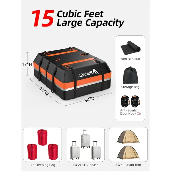 imageAbahub Car Roof Bag 800D Waterproof Car Rooftop Cargo Carrier Bag 15Cubic for Cars withWithout Racks Includes AntiSlip Mat 6 Door Hooks 8 Reinforced Straps Storage Bag Blue15 cubic orange