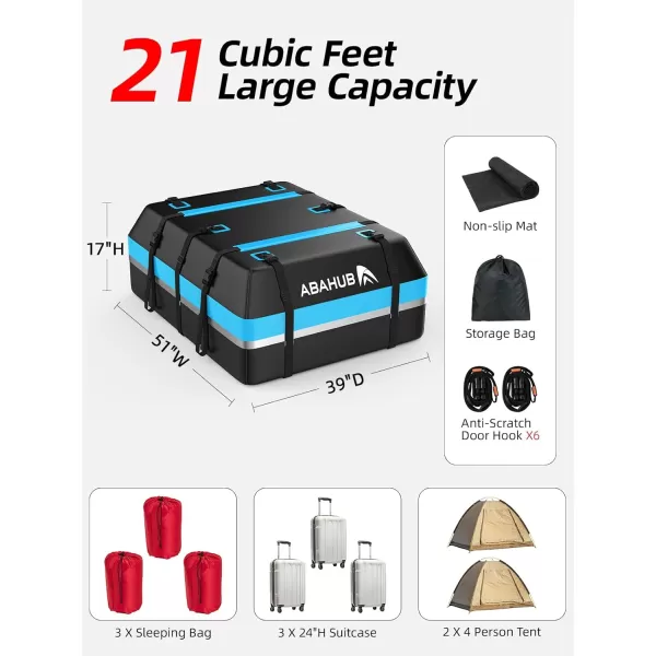 imageAbahub Car Roof Bag 800D Waterproof Car Rooftop Cargo Carrier Bag 15Cubic for Cars withWithout Racks Includes AntiSlip Mat 6 Door Hooks 8 Reinforced Straps Storage Bag Blue21 cubic blue