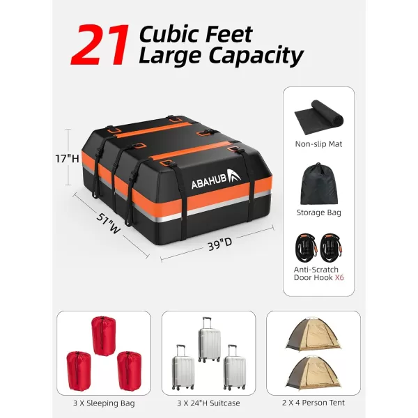 imageAbahub Car Roof Bag 800D Waterproof Car Rooftop Cargo Carrier Bag 15Cubic for Cars withWithout Racks Includes AntiSlip Mat 6 Door Hooks 8 Reinforced Straps Storage Bag Blue21 cubic orange