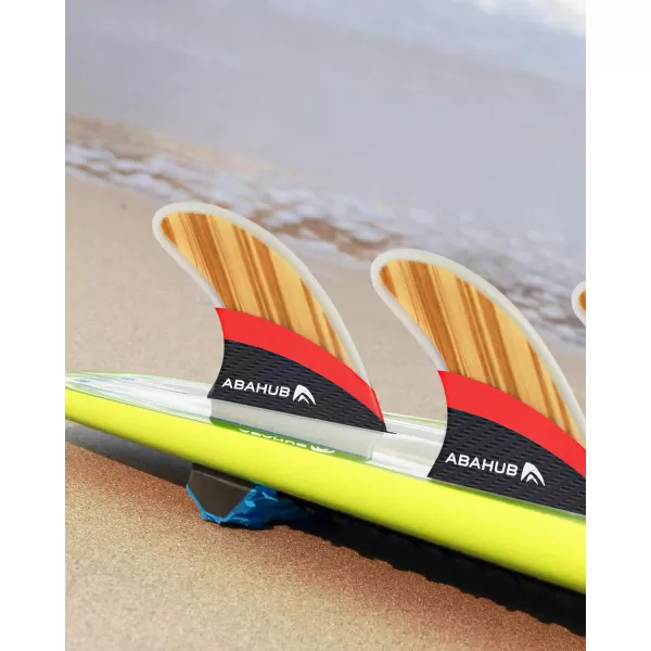 imageAbahub Surfboard Thruster Fins Set Compatible with Future Style Fin Box Fiberglass Reinforced High Performance 3 Fins for Surf Boards Surfing Longboard Shortboard BlackBlueWhiteFiberglass with Teak Veneer