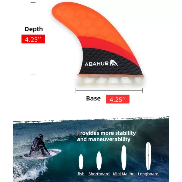 imageAbahub Surfboard Thruster Fins Set Compatible with Future Style Fin Box Fiberglass Reinforced High Performance 3 Fins for Surf Boards Surfing Longboard Shortboard BlackBlueWhiteFiberglass Orange