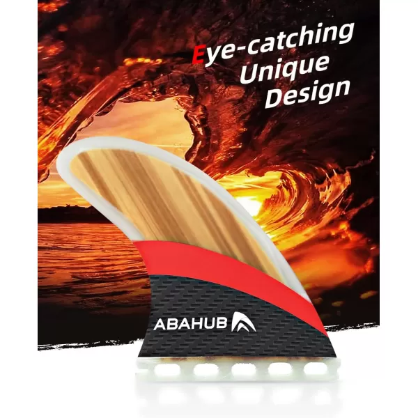 imageAbahub Surfboard Thruster Fins Set Compatible with Future Style Fin Box Fiberglass Reinforced High Performance 3 Fins for Surf Boards Surfing Longboard Shortboard BlackBlueWhiteFiberglass with Teak Veneer