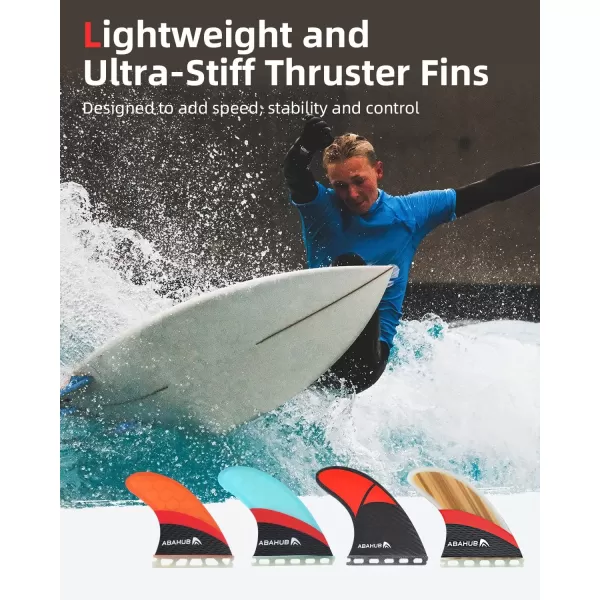 imageAbahub Surfboard Thruster Fins Set Compatible with Future Style Fin Box Fiberglass Reinforced High Performance 3 Fins for Surf Boards Surfing Longboard Shortboard BlackBlueWhiteFiberglass with Teak Veneer