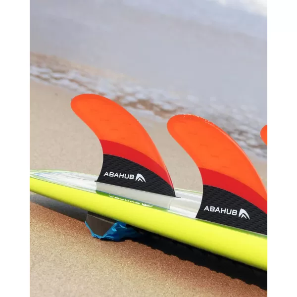 imageAbahub Surfboard Thruster Fins Set Compatible with Future Style Fin Box Fiberglass Reinforced High Performance 3 Fins for Surf Boards Surfing Longboard Shortboard BlackBlueWhiteFiberglass Orange
